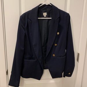 Navy blazer with gold buttons